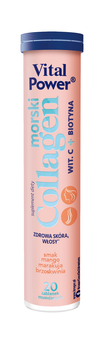 Kolagjen detar + vitaminë C + biotinë me mango - fruta pasioni - shije pjeshke